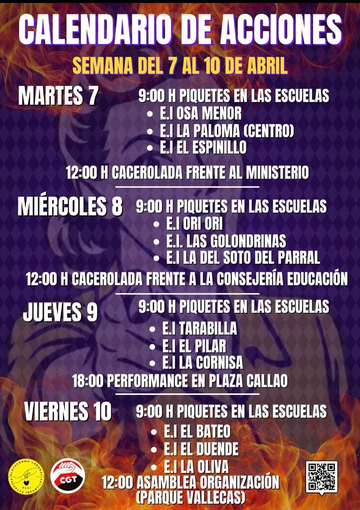 Calendario de acciones. Semana del 7 al 10 de abril.